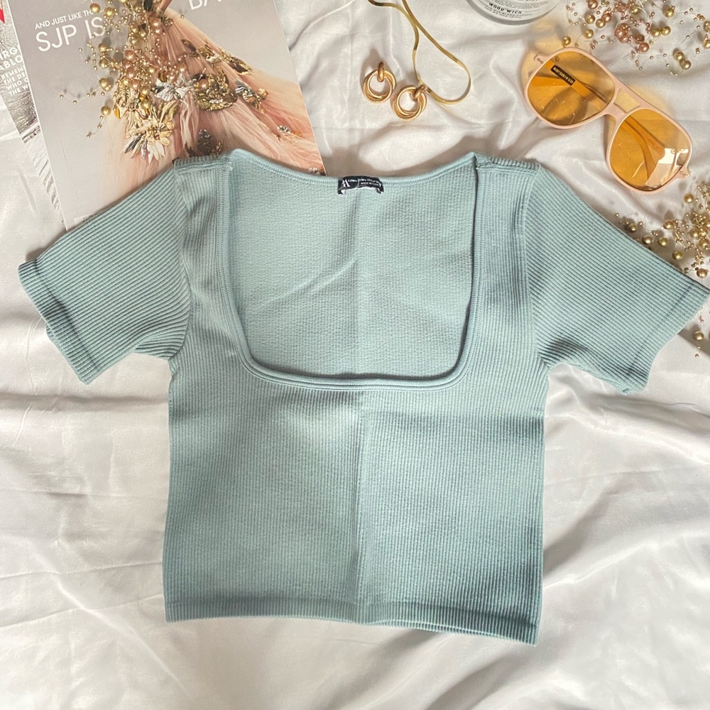 Green Scooped Crop Top